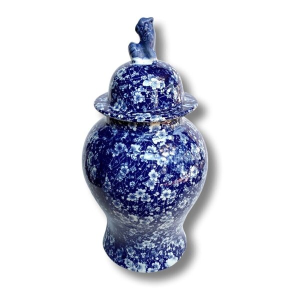 Large Blue & White Ceramic Lidded Vase - Picture 1 of 9